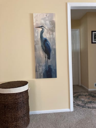 Customer photo review of Tall Narrow Vertical Blue Heron Abstract Framed Canvas Wall Art