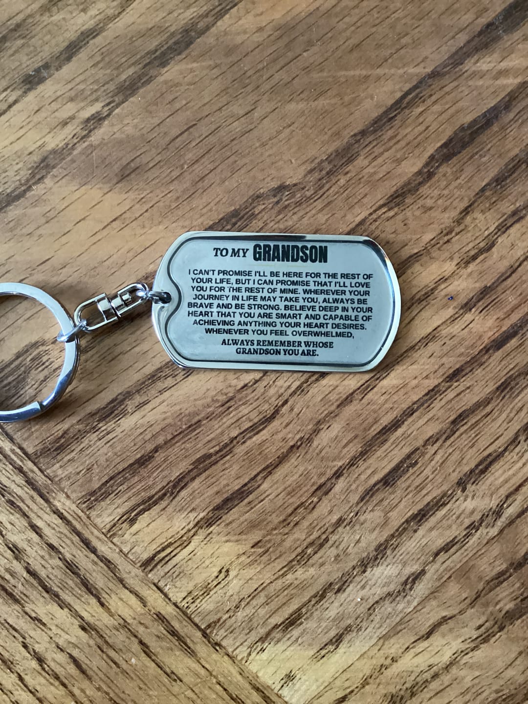 Customer photo review of To My Grandson | Remember Whose Grandson You Are | Personalized Keychain - SS293V2