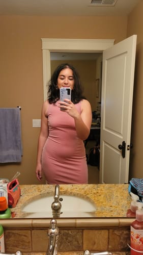 Customer photo review of Audrey Mini-Dress in Blush Pink
