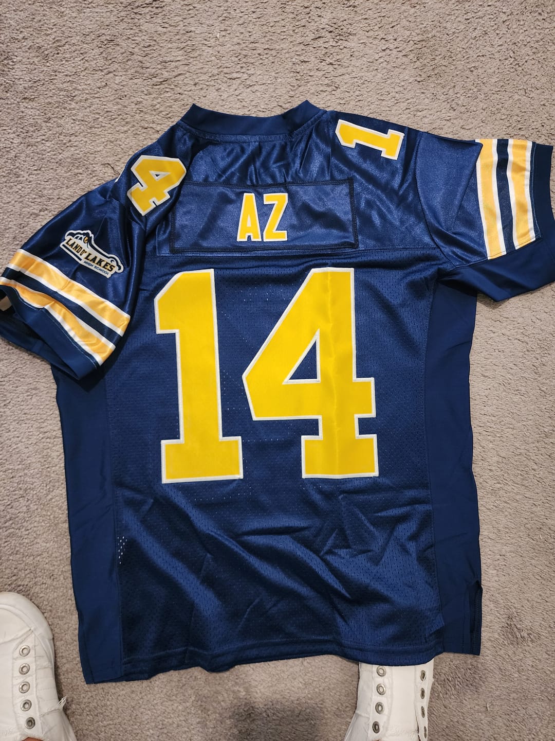 Customer photo review of Custom Navy Blue Gold-White Classic Style Mesh Authentic Football Jersey