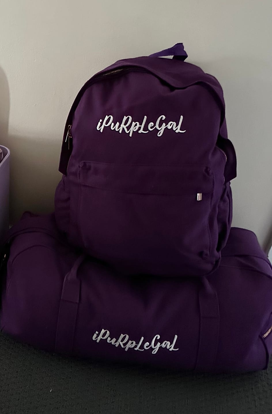 Customer photo review of Dark Purple Personalised Backpack