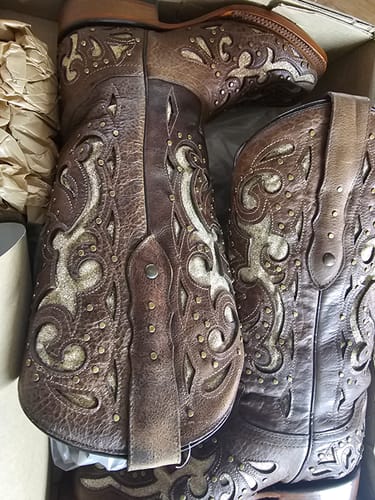 Customer photo review of Women’s Brown Leather Boots With Glitter Inlay