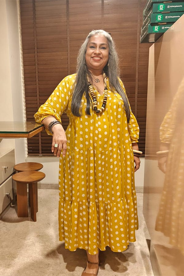 Customer photo review of Bonjour Yellow Polka Modal Maxi Dress