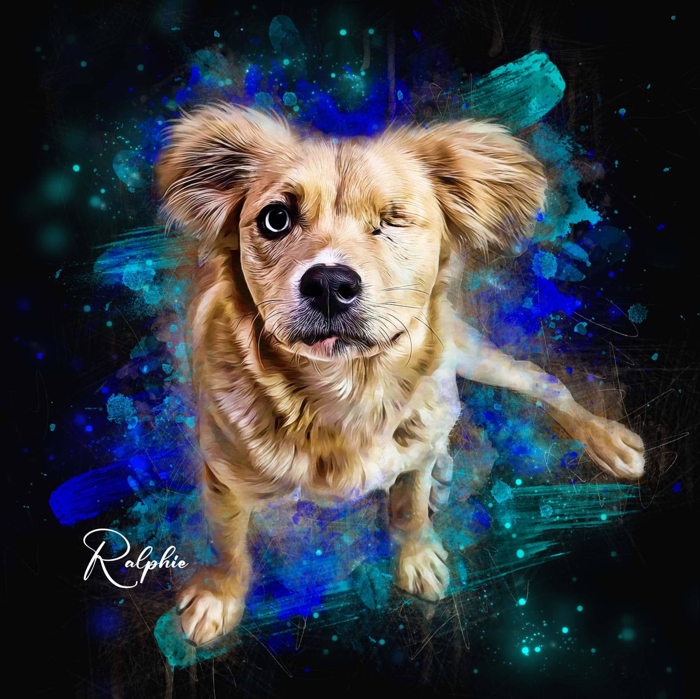 Customer photo review of Custom Neon Watercolor Pet Portrait – Aesthetic Neon Style (AN)