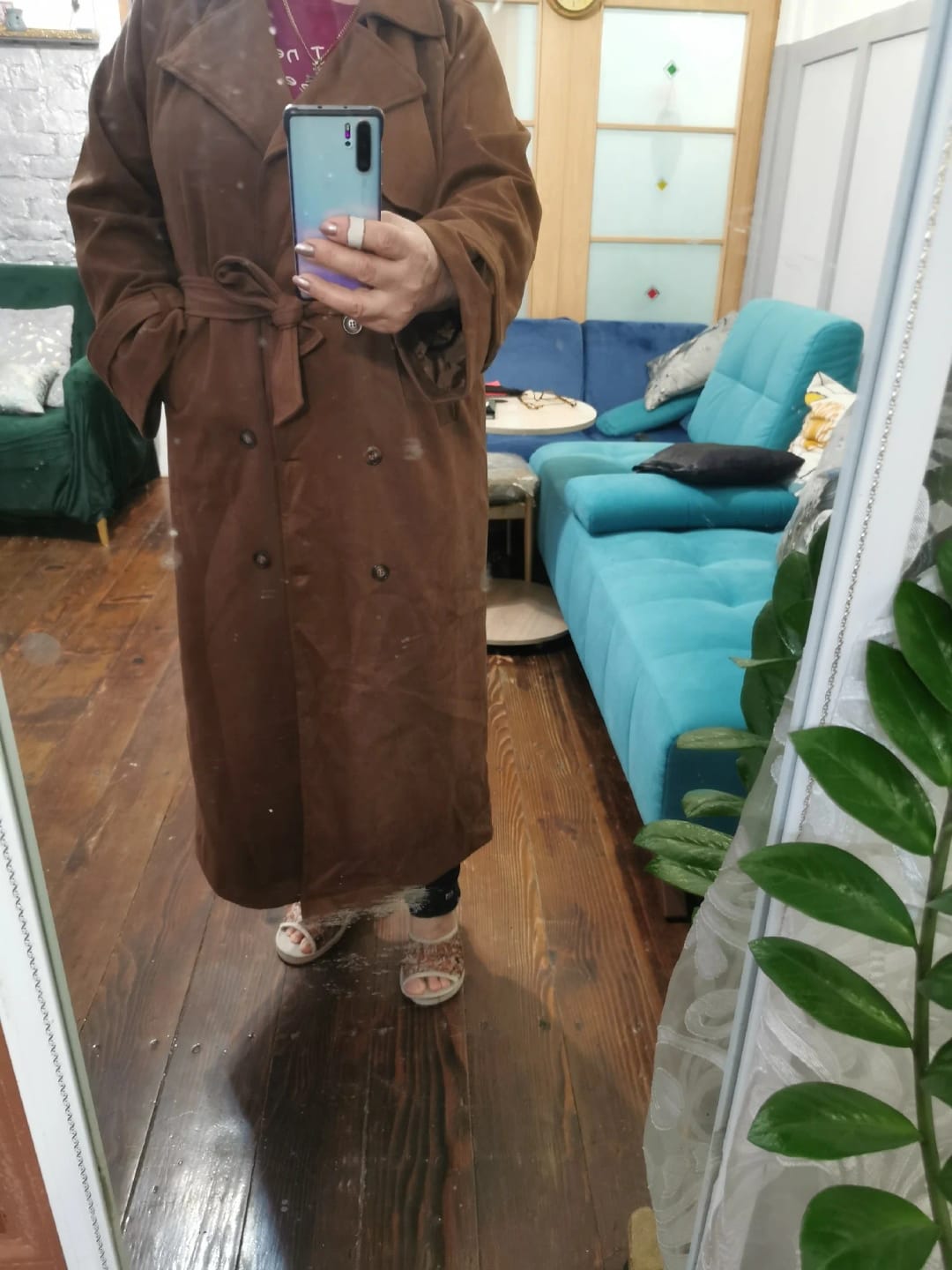 Customer photo review of Molly faux suede Trenchcoat