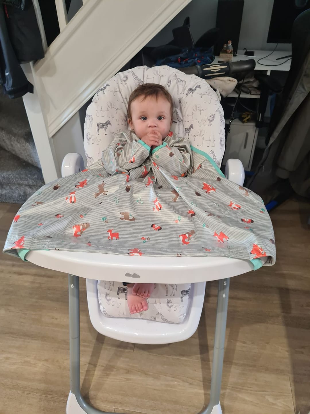 Customer photo review of zArchive My First Weaning Essentials Coverall & Matching Cutlery Set