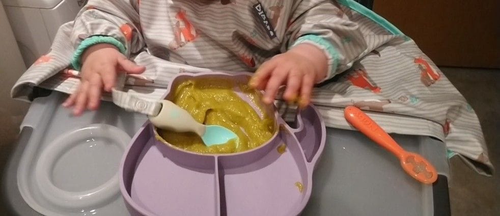 Customer photo review of zArchive My First Weaning Essentials Coverall & Matching Cutlery Set