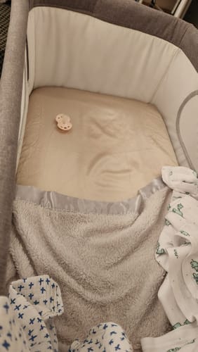 Customer photo review of Silk Cot & Bassinet Sleeve 100% Pure Mulberry Silk Slip for Baby Cribs - Bubbly Champagne