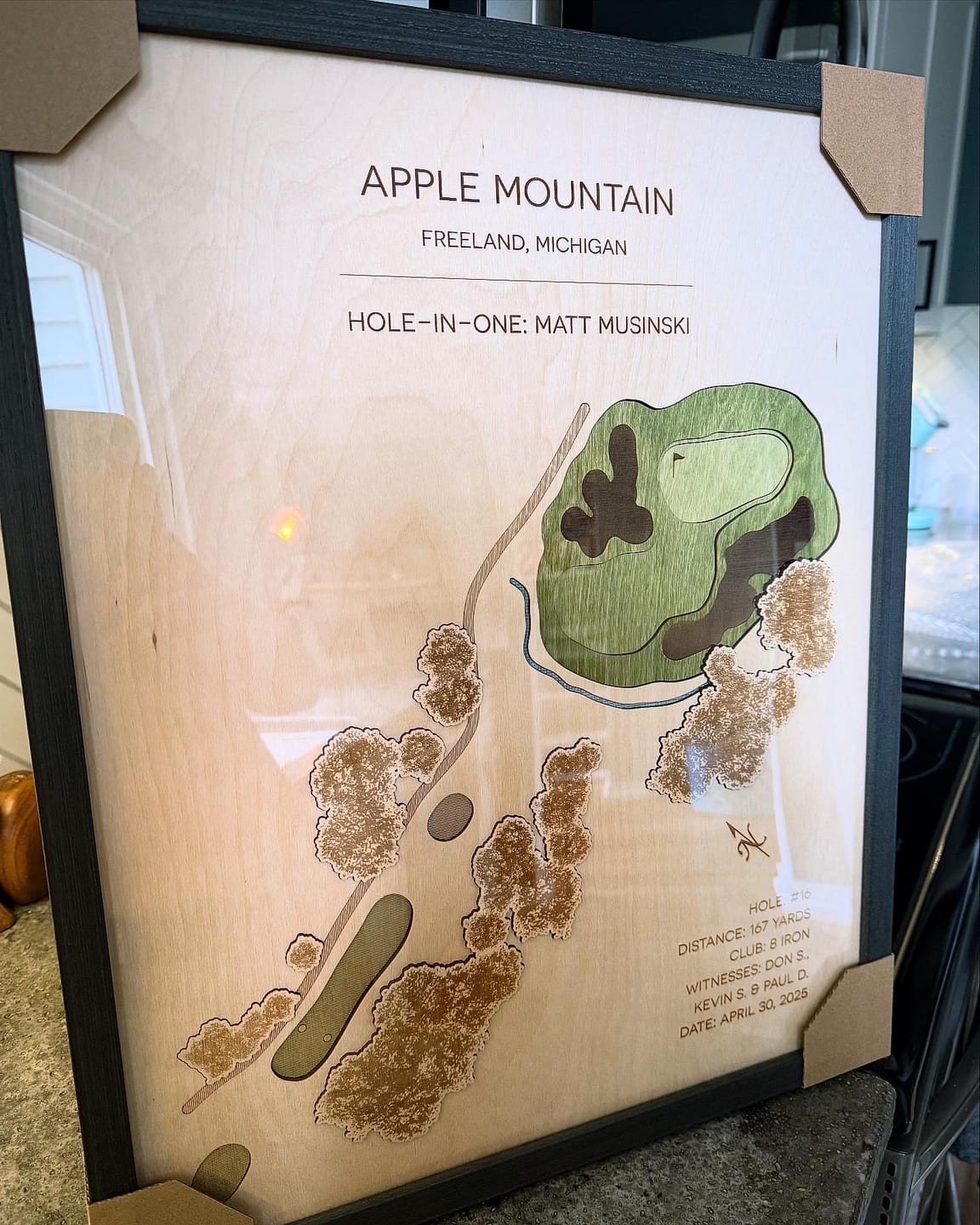 Customer photo review of Personalized Hole-in-One | Single Hole Golf Art