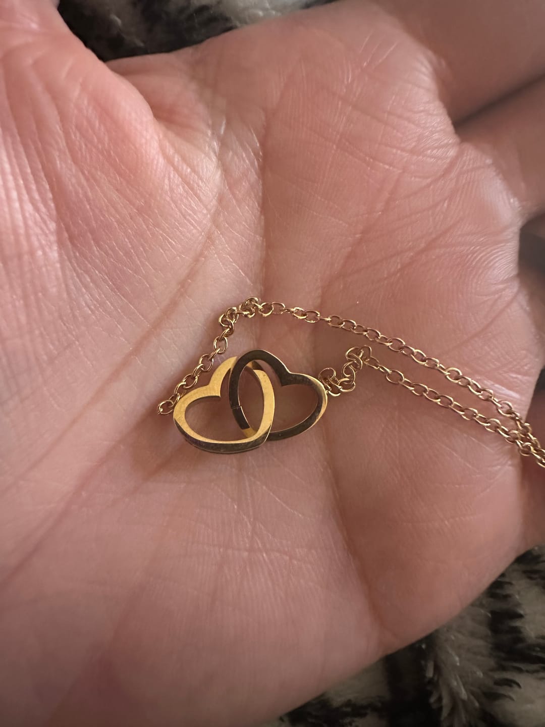 Customer photo review of Engraved Double Heart Necklace
