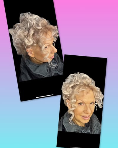 Customer photo review of Stranded Curly Hair Messy Bun Scrunchie - Colour #18/68 Ash Willow