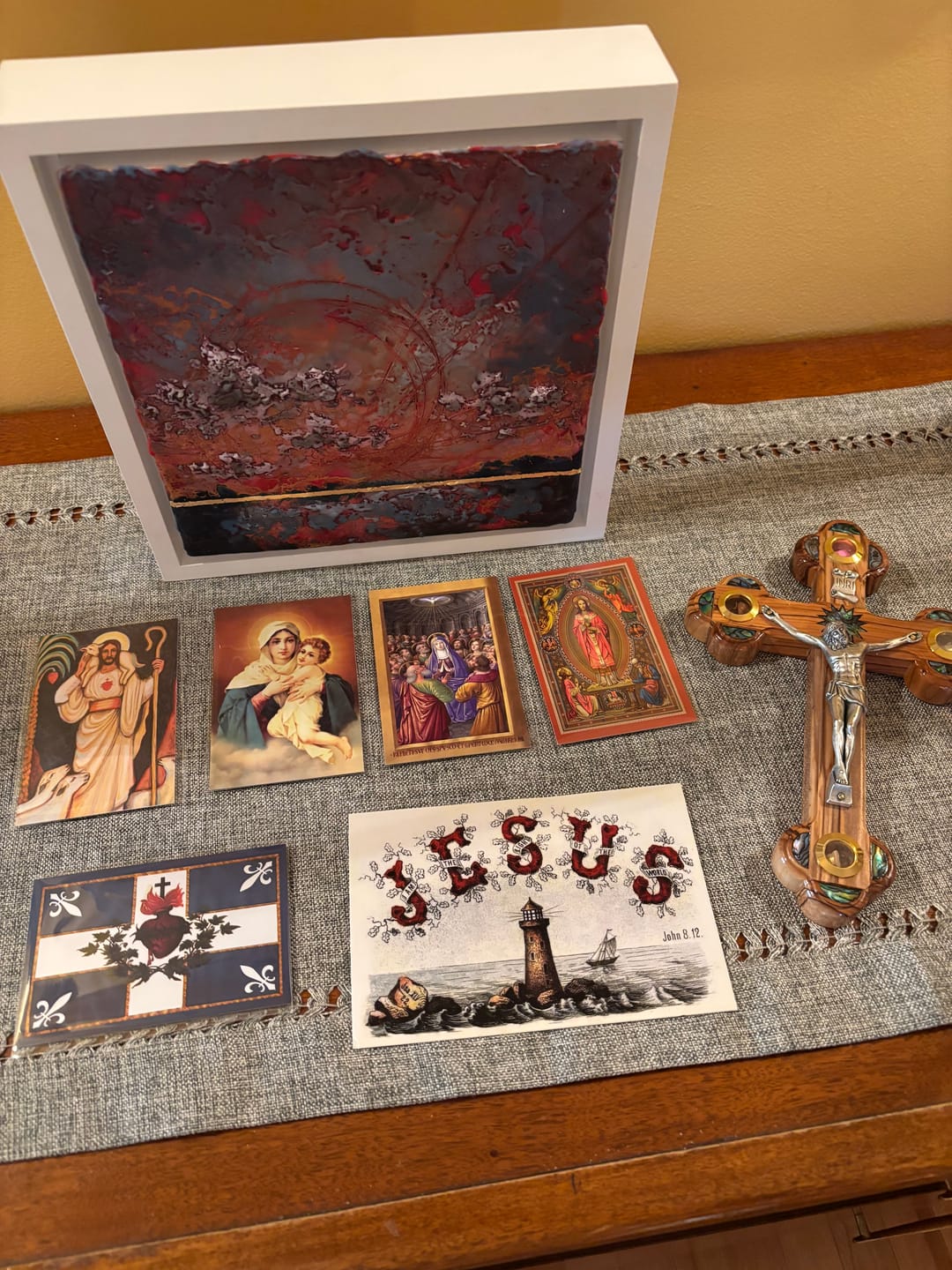 Customer photo review of Olive Wood Crucifix (Partially covered with Mother of Pearl) - Holy Land Crucifixes