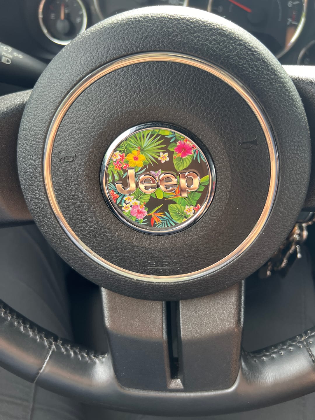 Customer photo review of Floral Steering Wheel Decal for Jeep