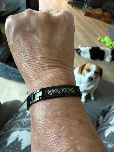 Customer photo review of 'For The Fallen' Arlington Magnetic Bracelet: Helps Pair Veterans With A Service Dog Or Shelter Dog
