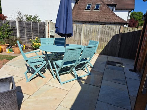 Customer photo review of Mint Fossil Indian Sandstone Paving - 900 x 600 x 22mm - Hand Cut & Riven