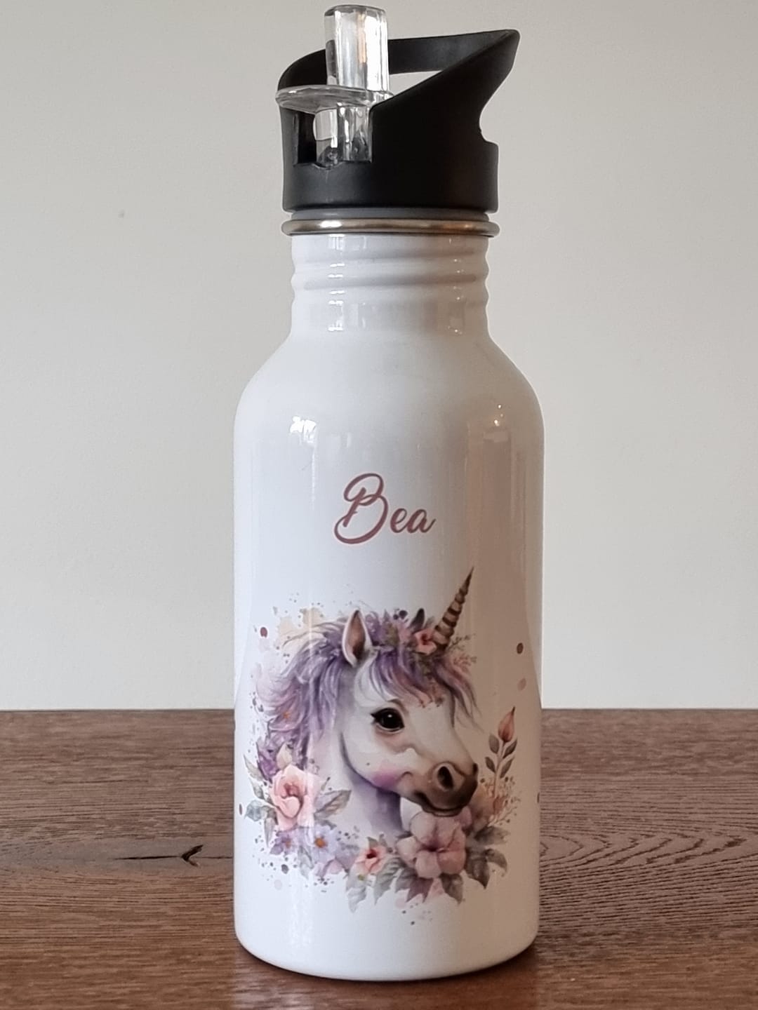 Customer photo review of Trinkflaschen Kinder Edelstahl - Einhorn mit Blüten