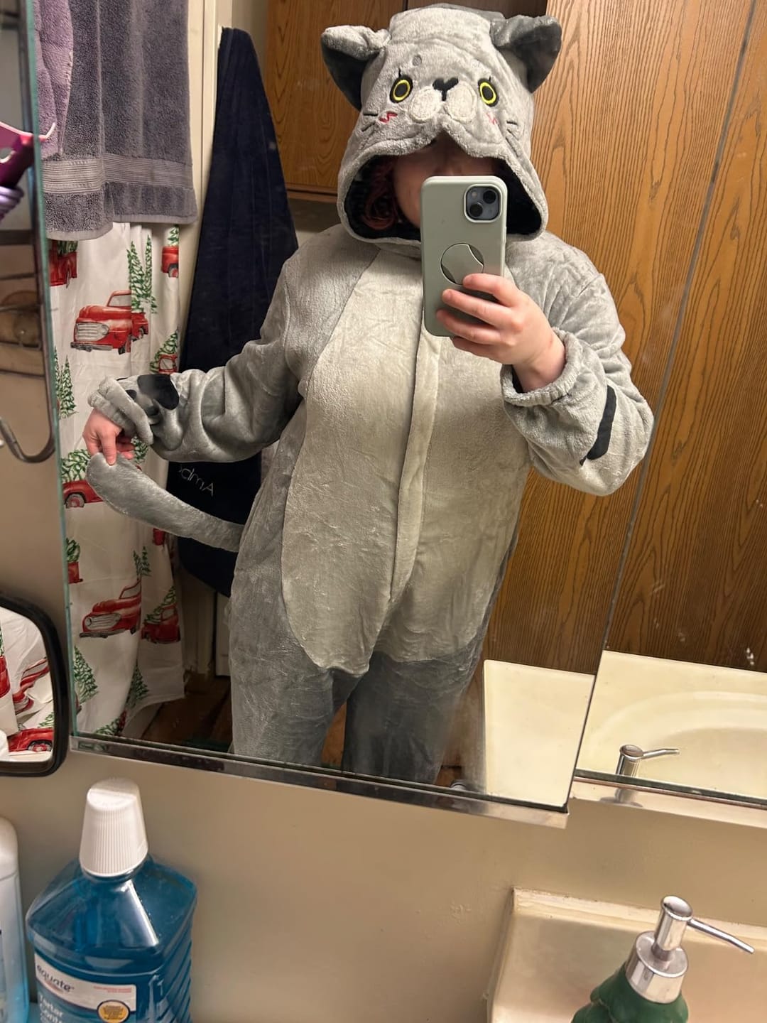 Customer photo review of OLAOLA Unisex Adult Plush Cat Animals Onesie Pajamas Warm Home One-Piece Sleepwear