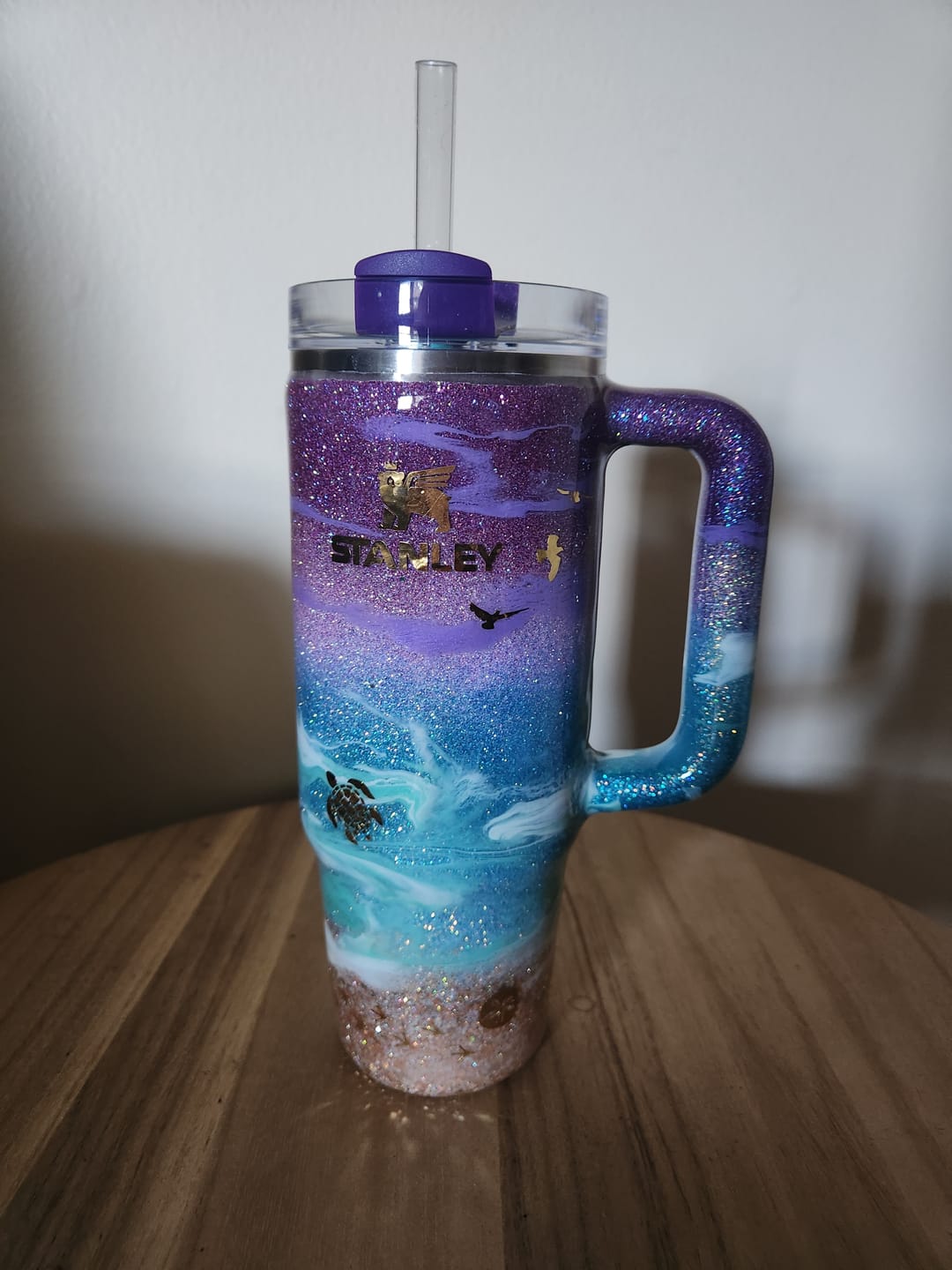 Customer photo review of PRESALE Purple Glitter Beach Stanley 30oz
