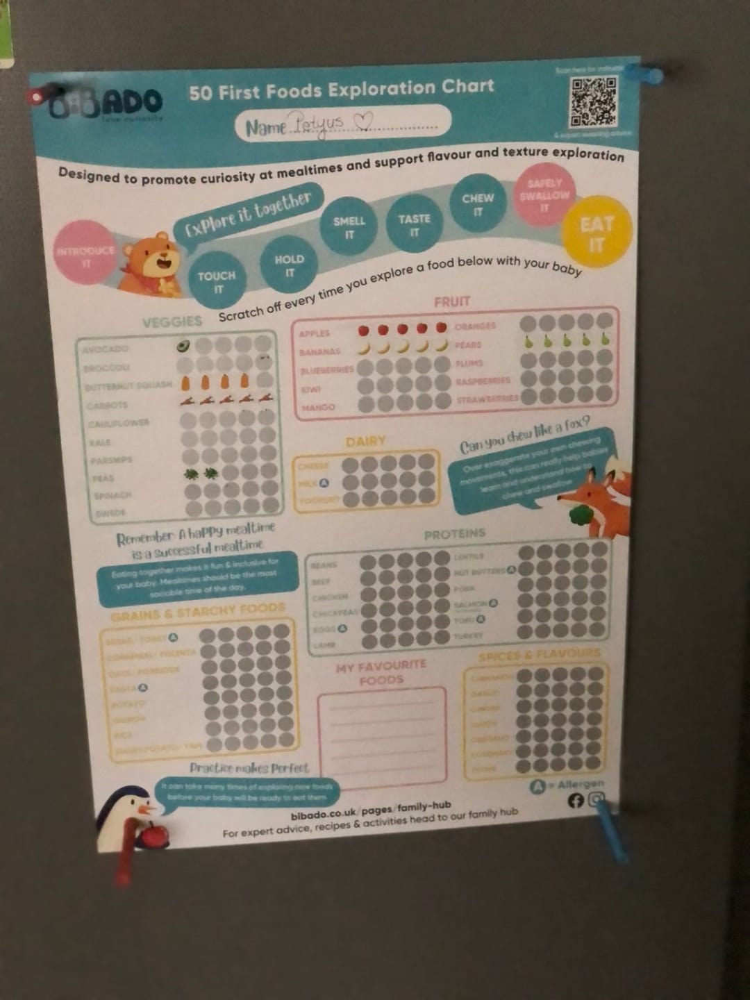 Customer photo review of 50 First Foods Exploration Tick Chart