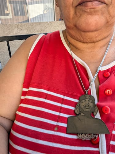 Customer photo review of Custom Photo Engraved Pendant Necklace