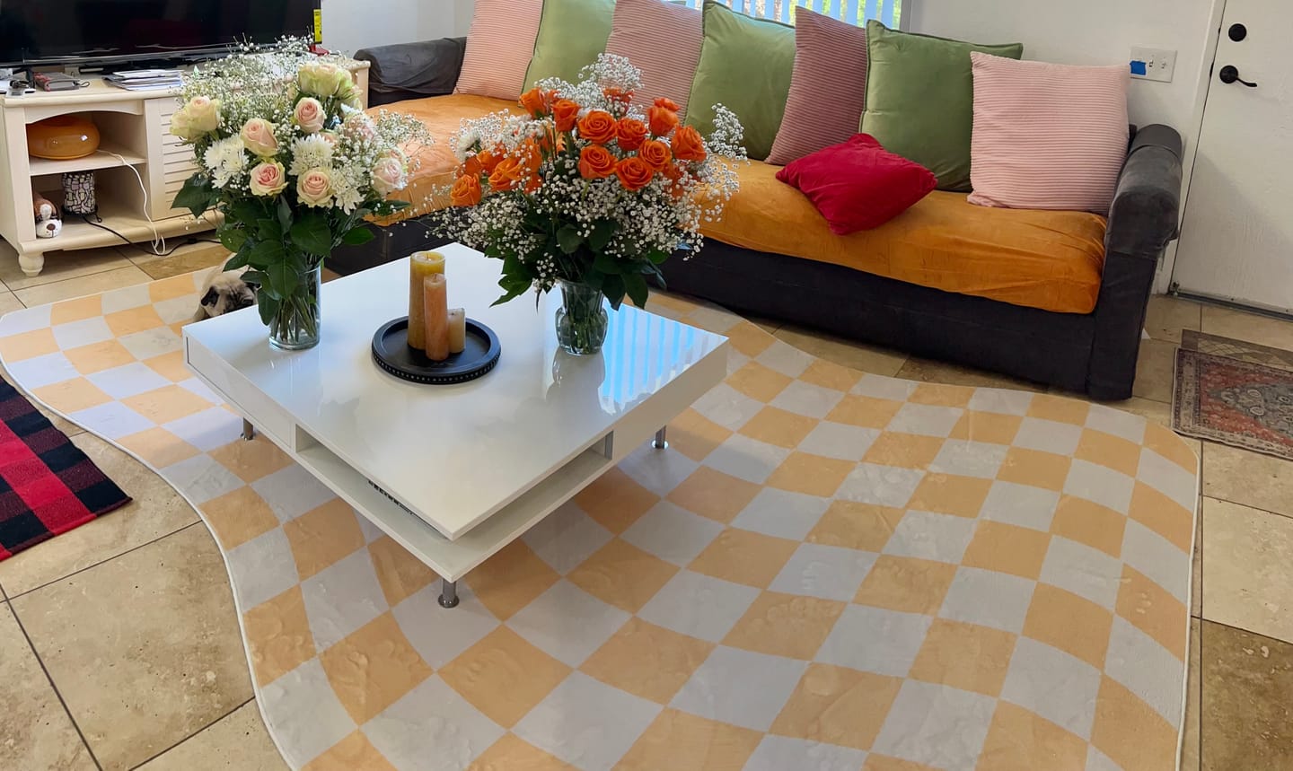 Customer photo review of Yellow Wavy Checkered Rug