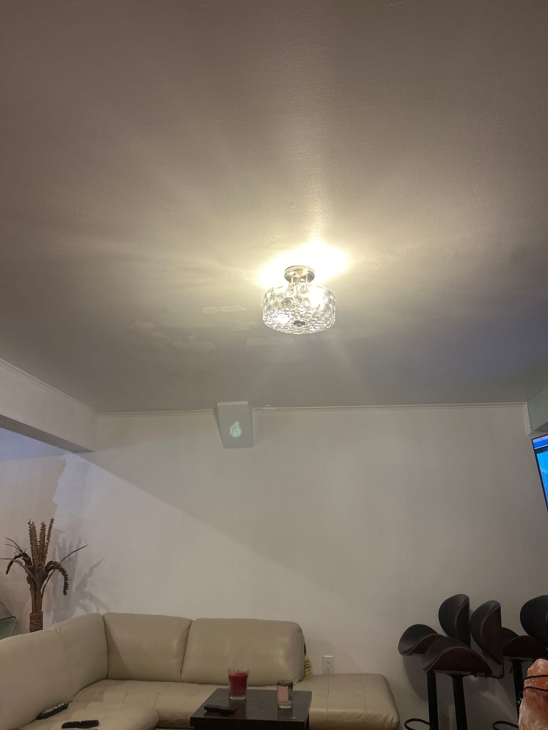 Customer photo review of Nickel Hammered Glass Semi Flush