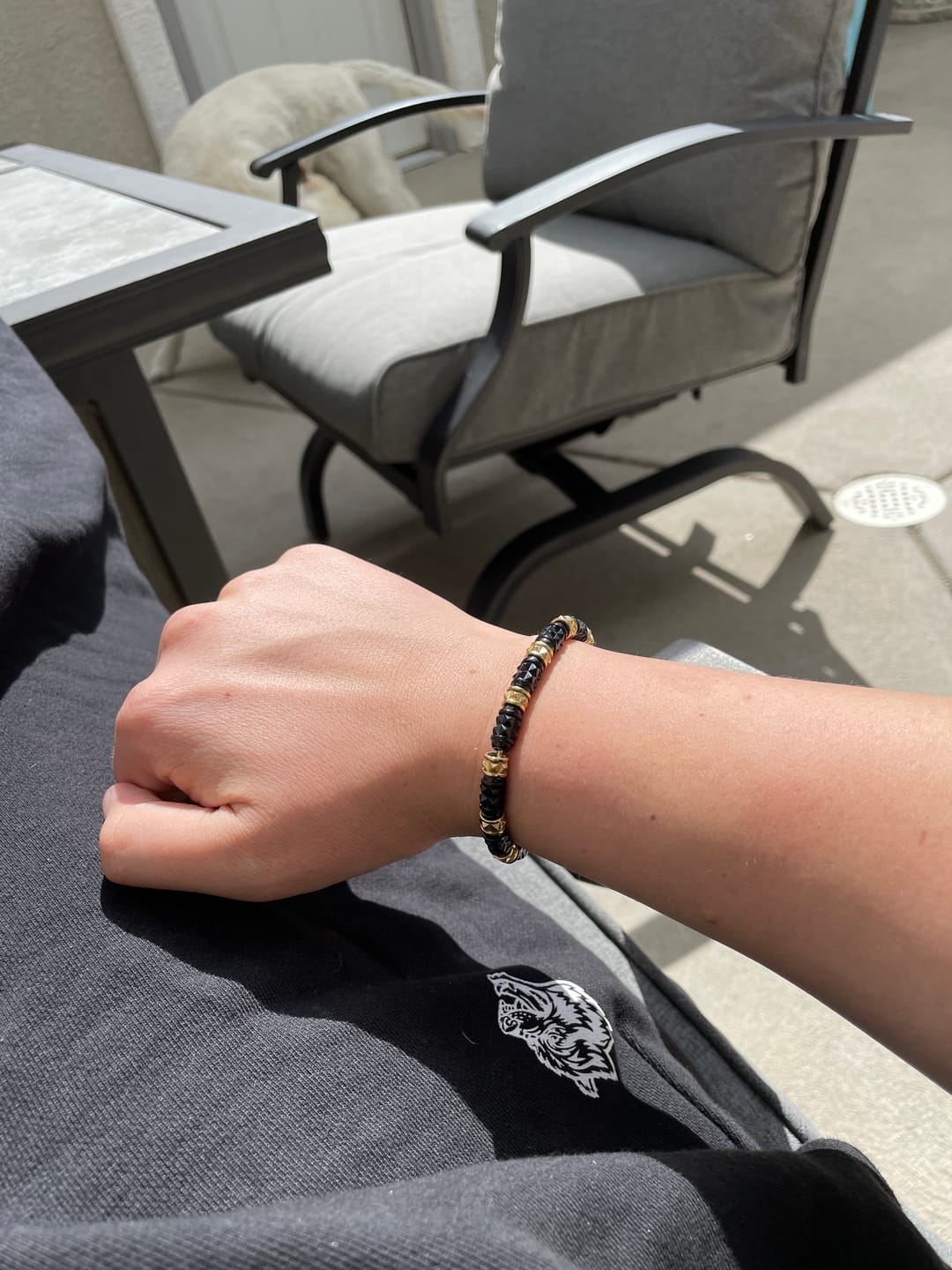 Customer photo review of 6mm Gold & Gunmetal Spiked Bead Bracelet