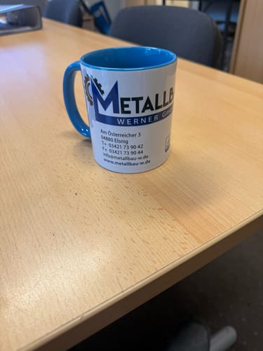 Customer photo review of TassenExpress - Becher Keramik Tasse mit Logo bedruckt 325ml Firmenlogo