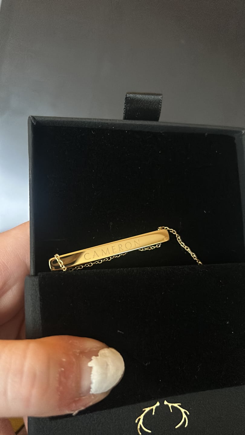 Customer photo review of 4cm Letter Bar Necklace in Gold Horizontal