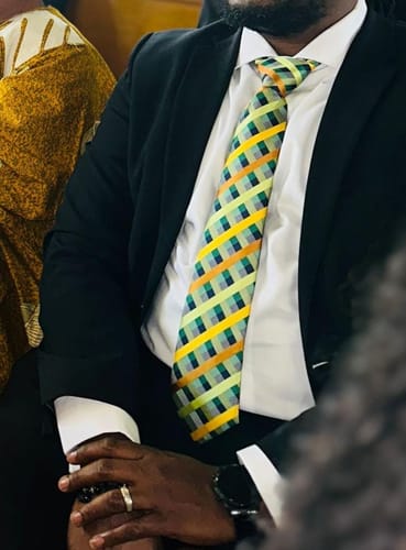 Customer photo review of Barry Wang Mint Green Yellow Orange Plaid Tie Pocket Square Cufflinks Set