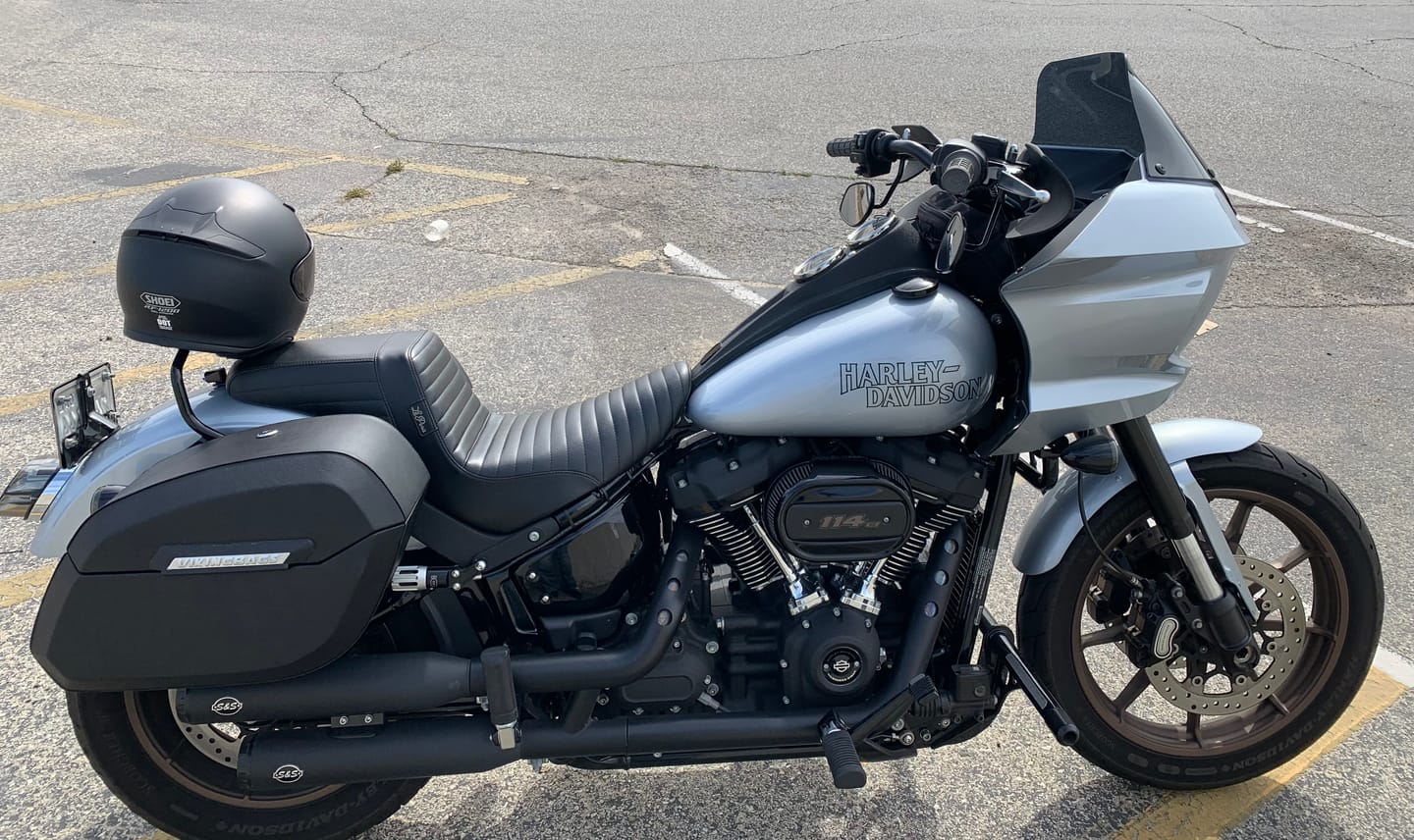 Customer photo review of 32L - Darkin Large Quick Mount Leather Wrapped Hard Saddlebags for Harley Softail Low Rider S FXLRS
