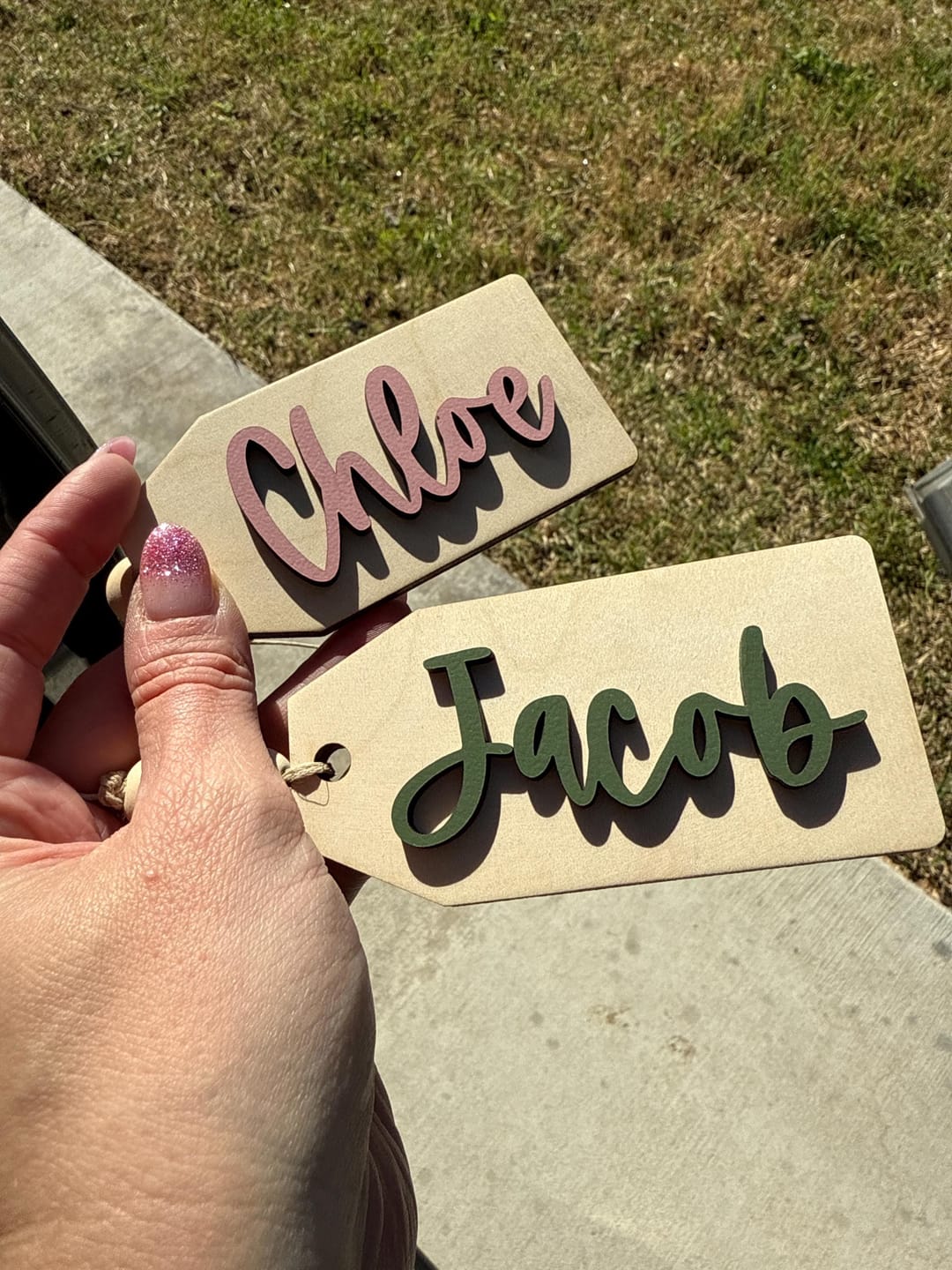 Customer photo review of Beaded Wooden Name Tag