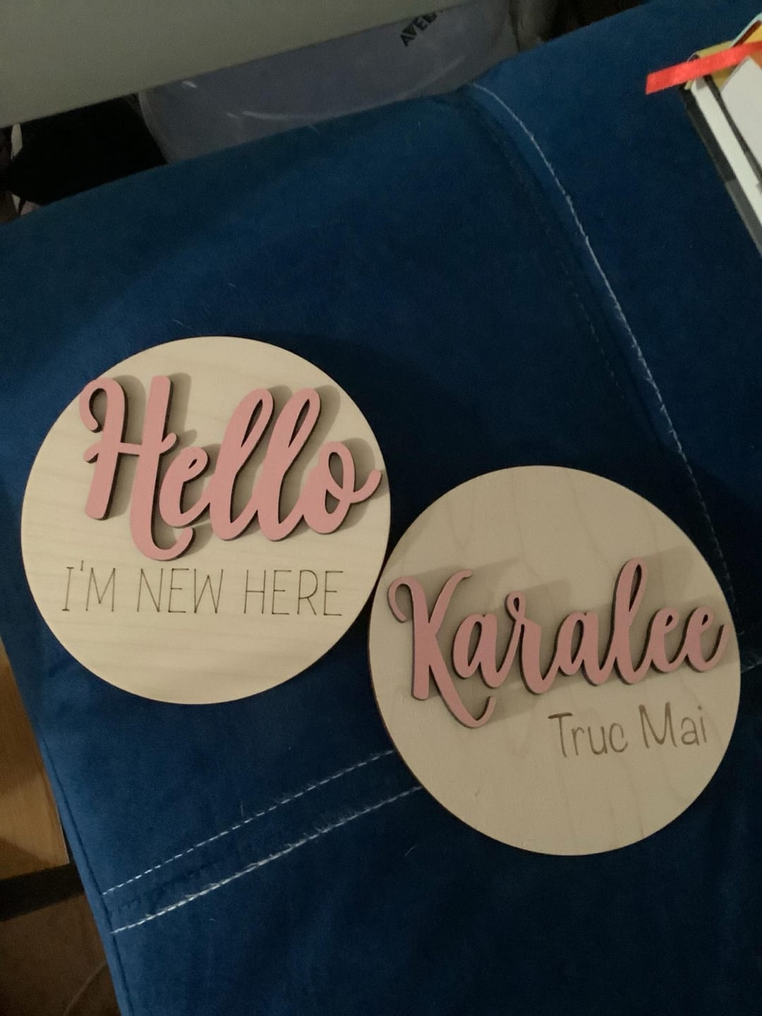 Customer photo review of Wooden Monthly Baby Milestones