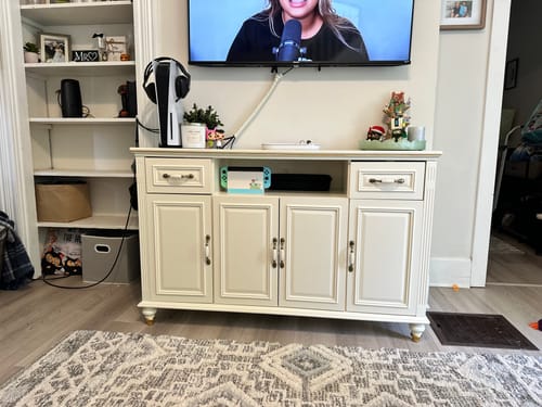 Customer photo review of Flycity Farmhouse TV Stand with Storage Cabinets for 65 Inch TV