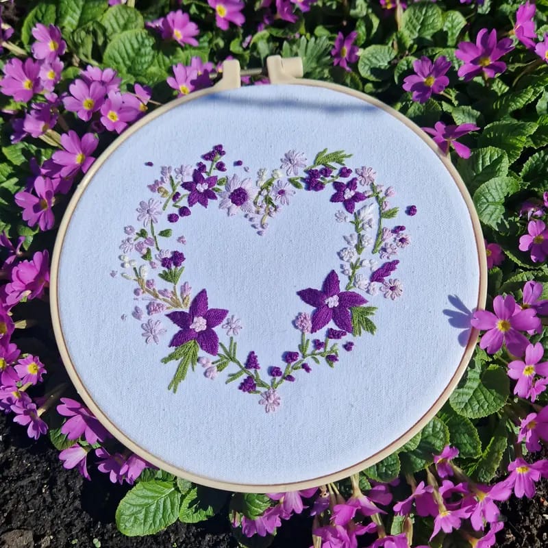 Customer photo review of Rubbyoo Embroidery Kit - Purple Floral Heart Wreath