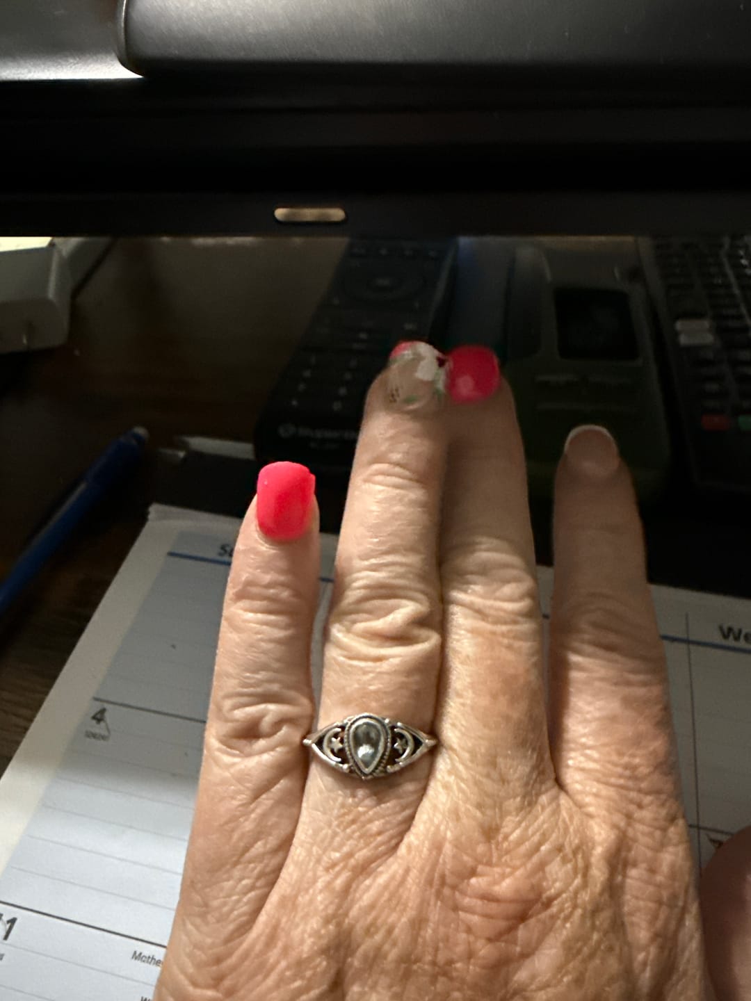 Customer photo review of Aquamarine Stars Moon Ring Sterling Silver