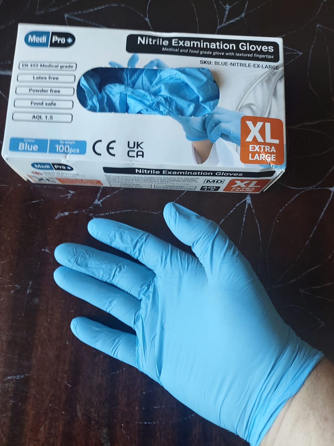 Customer photo review of Blue Nitrile Gloves Medical Grade Cat III PPE Extra Large x 100