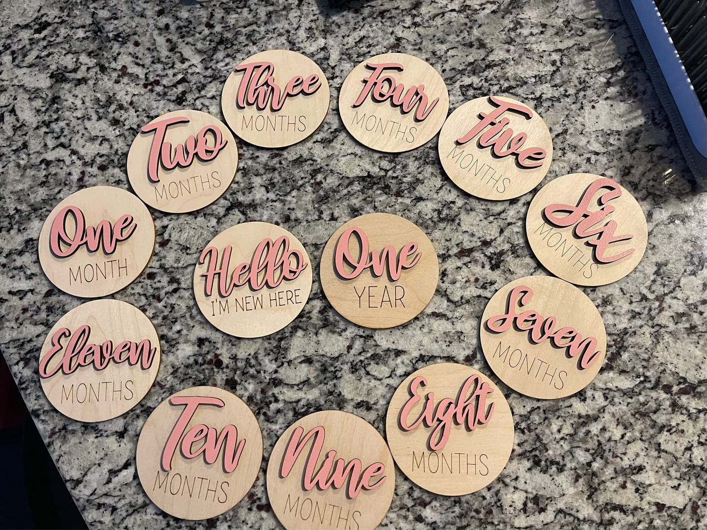 Customer photo review of Wooden Monthly Baby Milestones