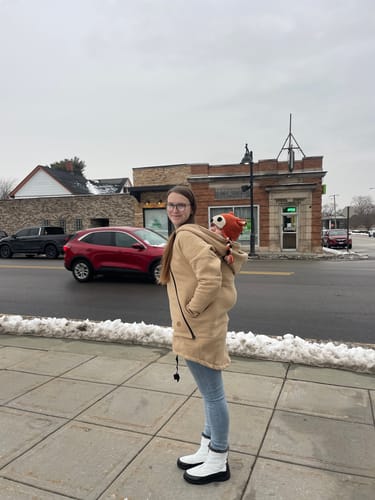Customer photo review of Babywearing Hoodie Jurassic Park Ice Desert by LennyLamb