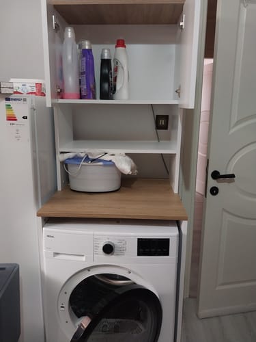 Customer photo review of Rani KD101 Çamaşır Makinesi Dolabı 3 Raflı Kapaklı Banyo Dolabı Beyaz - Sepet Ceviz