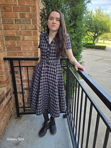 Customer photo review of Black And Gray Plaid Midi Linen dress 3377#