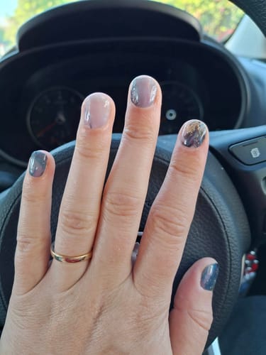 Customer photo review of Azure Blue Waves DIY Semicured Gel Nail Sticker Kit