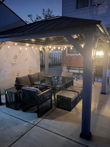 Customer photo review of HOMREST 5-Piece Outdoor Sectional Patio Conversation Set with 3-seater sofa for Deck, Lawn, Grey