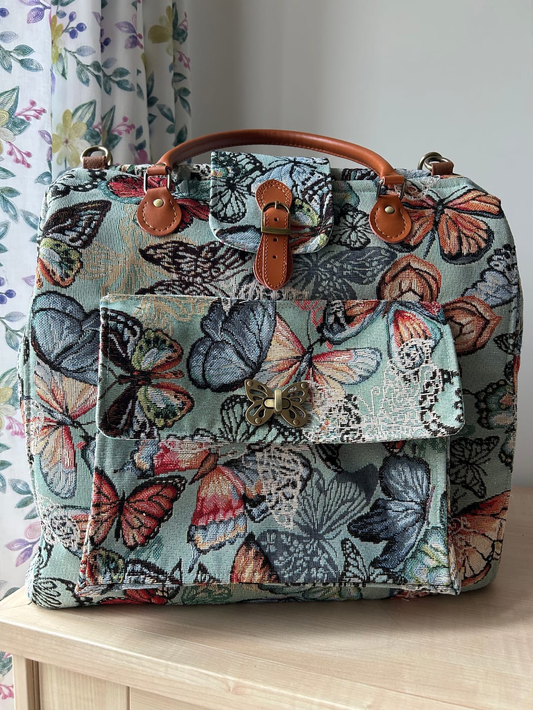 Customer photo review of Butterflies on Green Tapestry Fabric