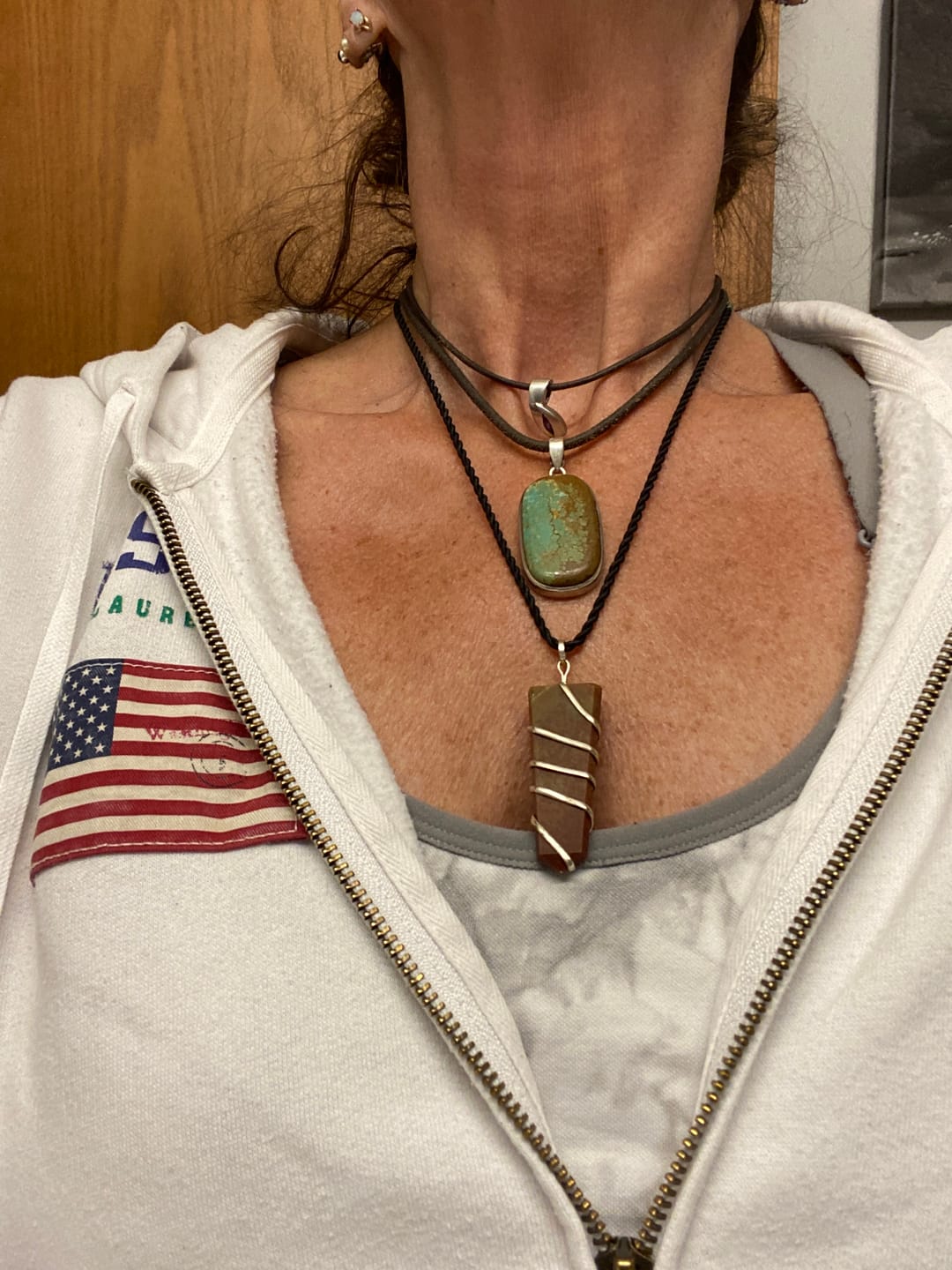 Customer photo review of Gemstone Flat Silver Wrapped Pendant- Assorted Stones
