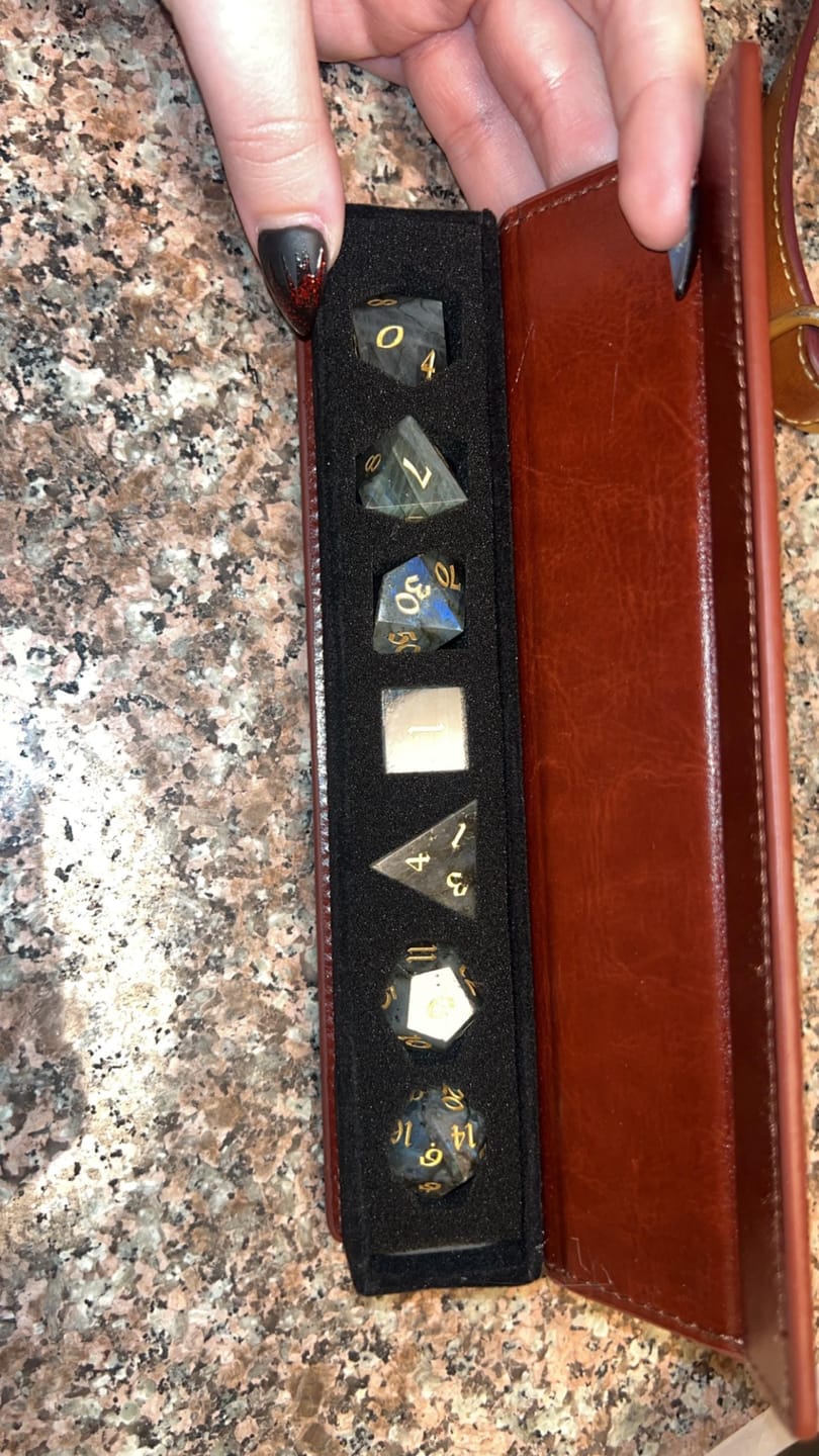 Customer photo review of Labradorite Gemstone DND Dice Set