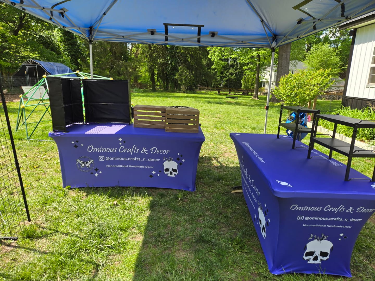 Customer photo review of Premium Stretch Table Cover (Full-Color Dye Sublimation, Full Bleed)