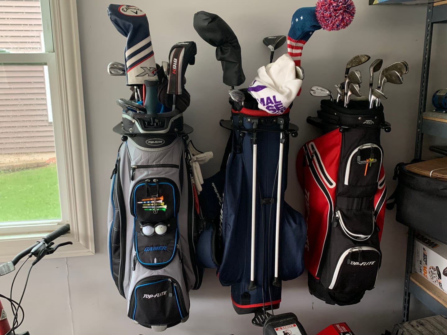 Customer photo review of Golf Storage Rack for 2 Bags
