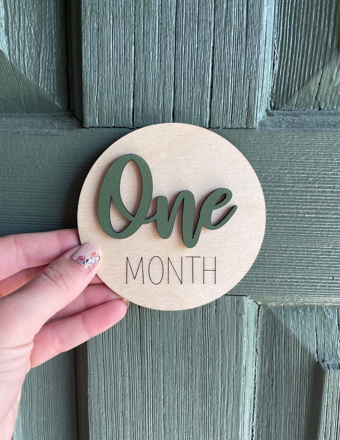 Customer photo review of Wooden Monthly Baby Milestones