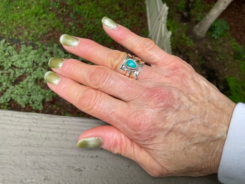 Customer photo review of Teardrop Turquoise Fidget Ring Sterling Silver